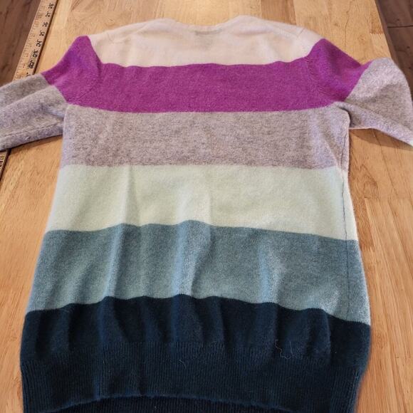 Charter Club Luxury 100% Cashmere Pink & Green Stripe Crew Neck Sweater Medium - Picture 8 of 10